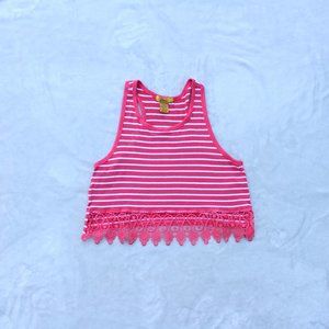 striped cropped tank top w/ embroidery design